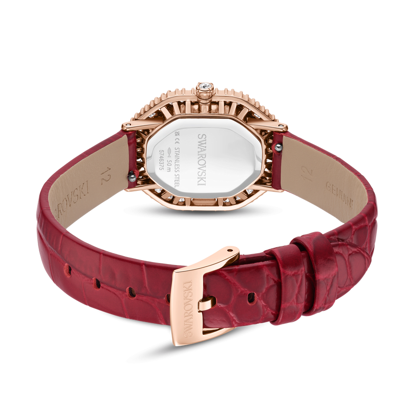 swarovski matrix octagon watch  leather strap  rose gold tone  rose gold tone finish
