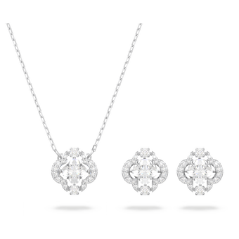 swarovski sparkling dance set  mixed cuts  clover  white  rhodium plated