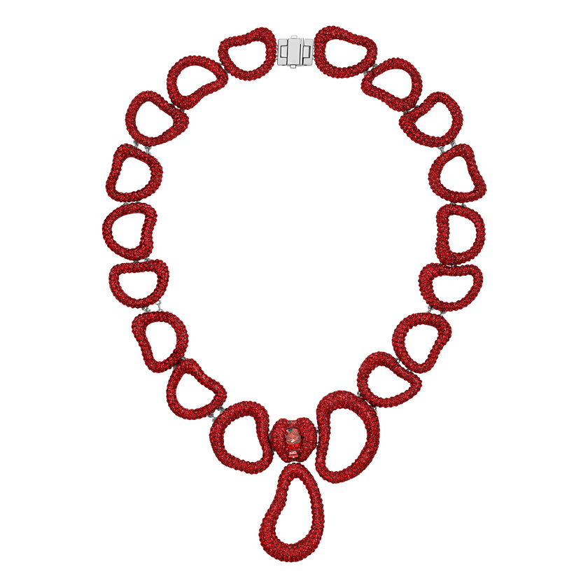 Tigris Statement Necklace, Red, Palladium plated