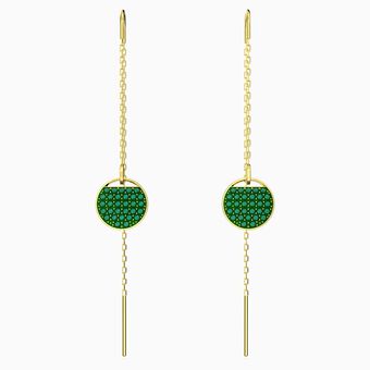 Ginger drop earrings, Long, Green, Gold-tone plated