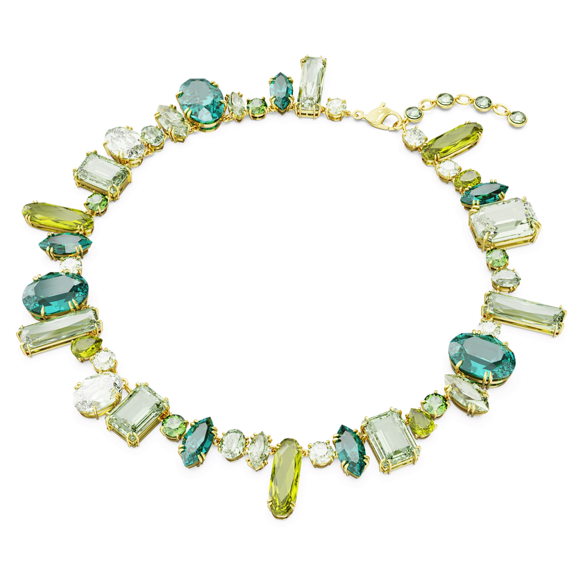 swarovski gema necklace  mixed cuts  green  gold tone plated