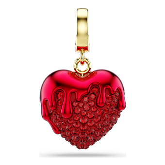 swarovski idyllia charm  round cut  heart  red  gold tone plated