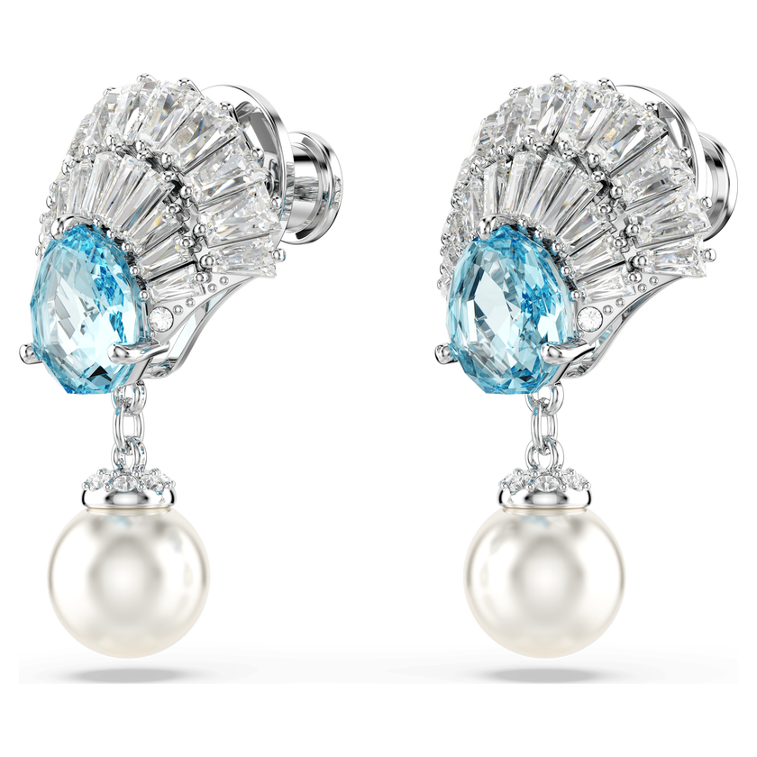 swarovski idyllia drop earrings  crystal pearl  shell  blue  rhodium plated