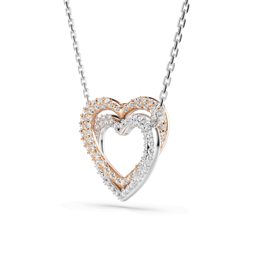 swarovski hyperbola necklace  round cut  heart  white  mixed metal finish