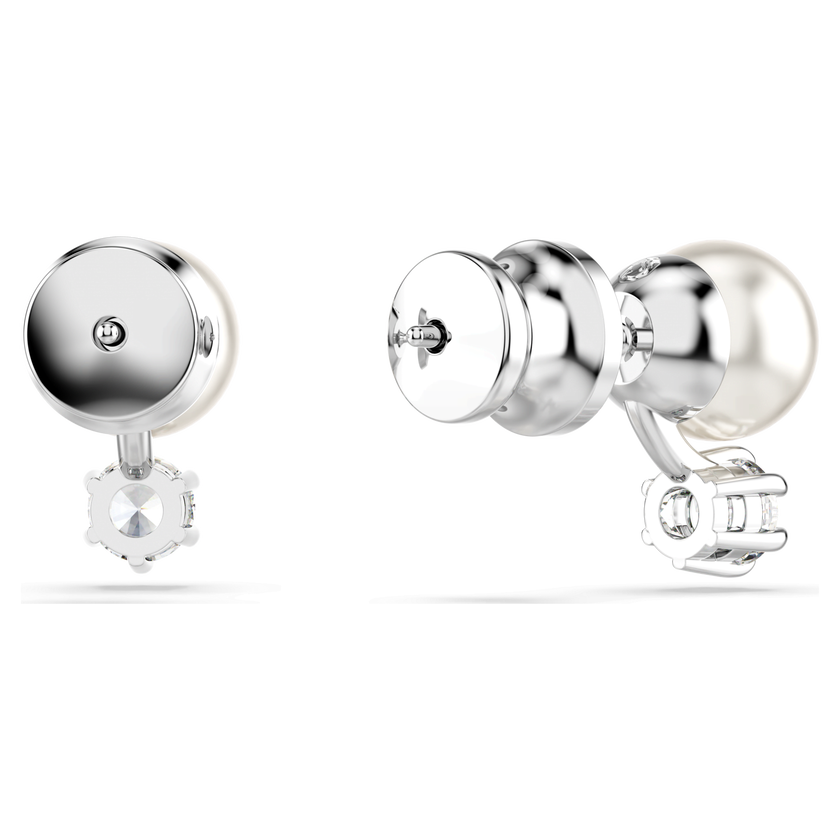 swarovski matrix stud earrings  crystal pearl  round cut  white  rhodium plated