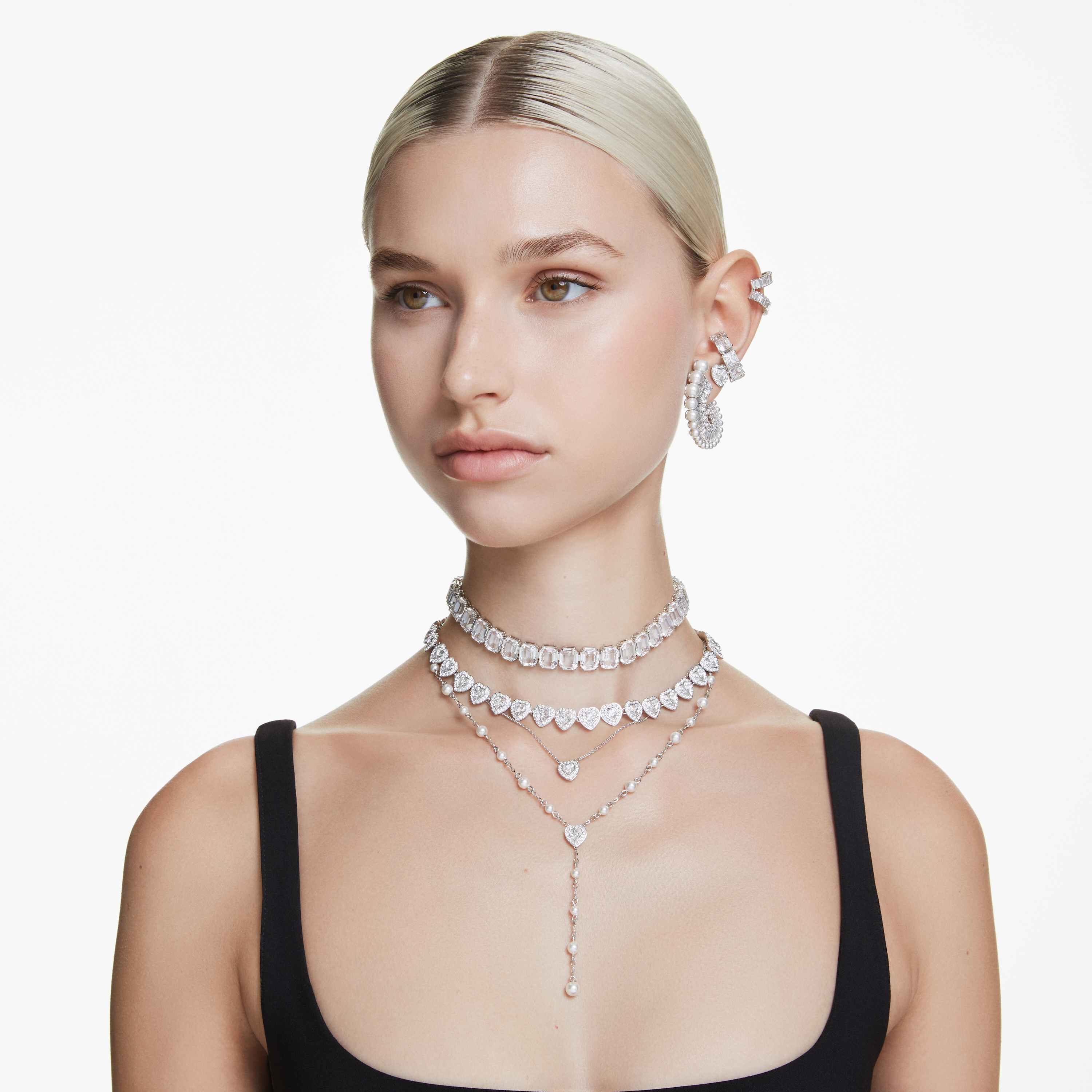 swarovski millenia choker  octagon cut  white  rhodium plated