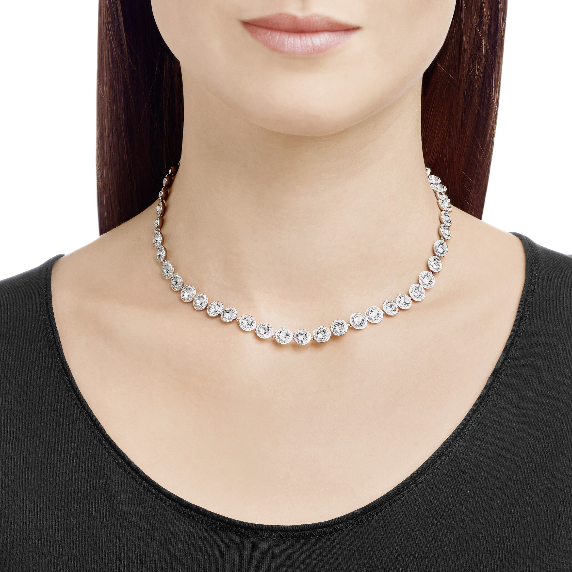 Swarovski Angelic necklace, Square cut, Blue, Rhodium plated 5662142