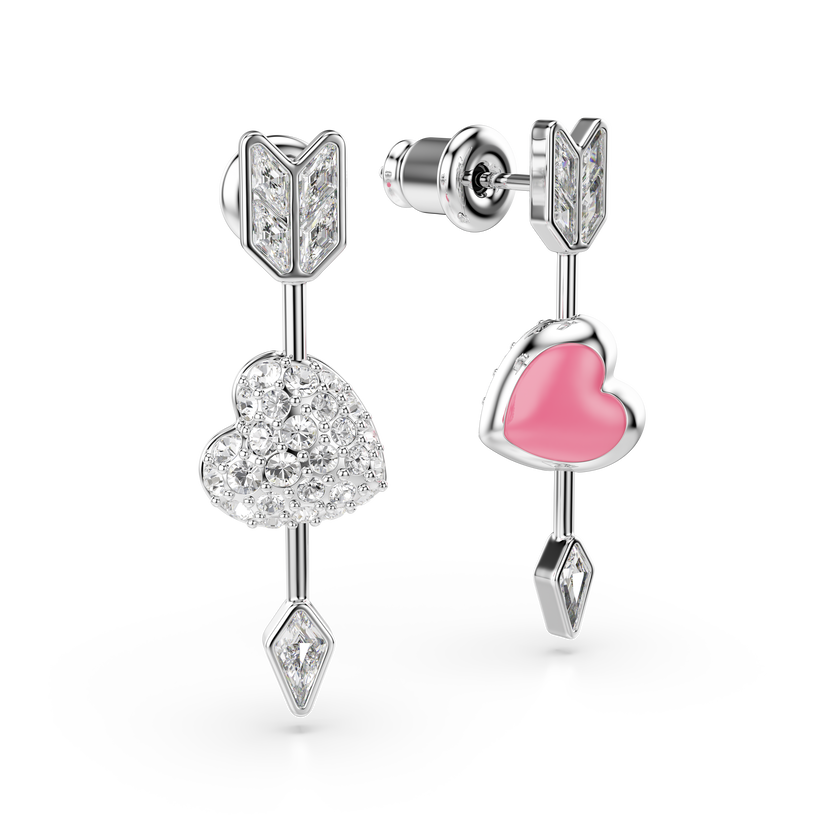 swarovski idyllia drop earrings  mixed cuts  heart with arrow  white  rhodium plated