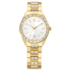 swarovski matrix date watch  swiss made  metal bracelet  gold tone  gold tone finish