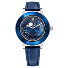 Octea Lux Moon Watch, Leather Strap, Dark blue, Stainless steel