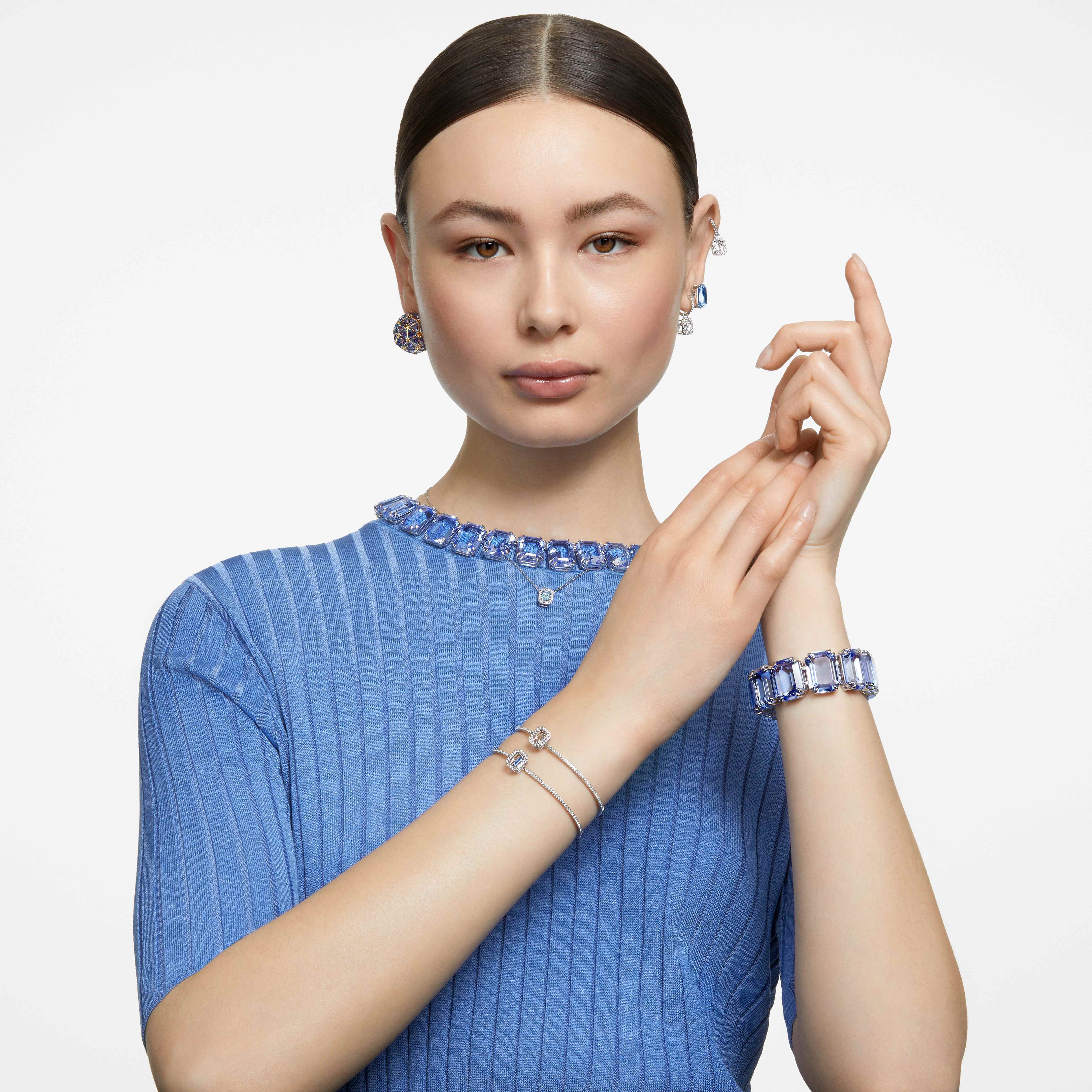 swarovski una bangle  octagon cut  pav   white  rhodium plated