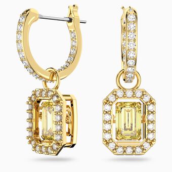 Millenia drop earrings, Octagon cut, Yellow, Gold-tone plated