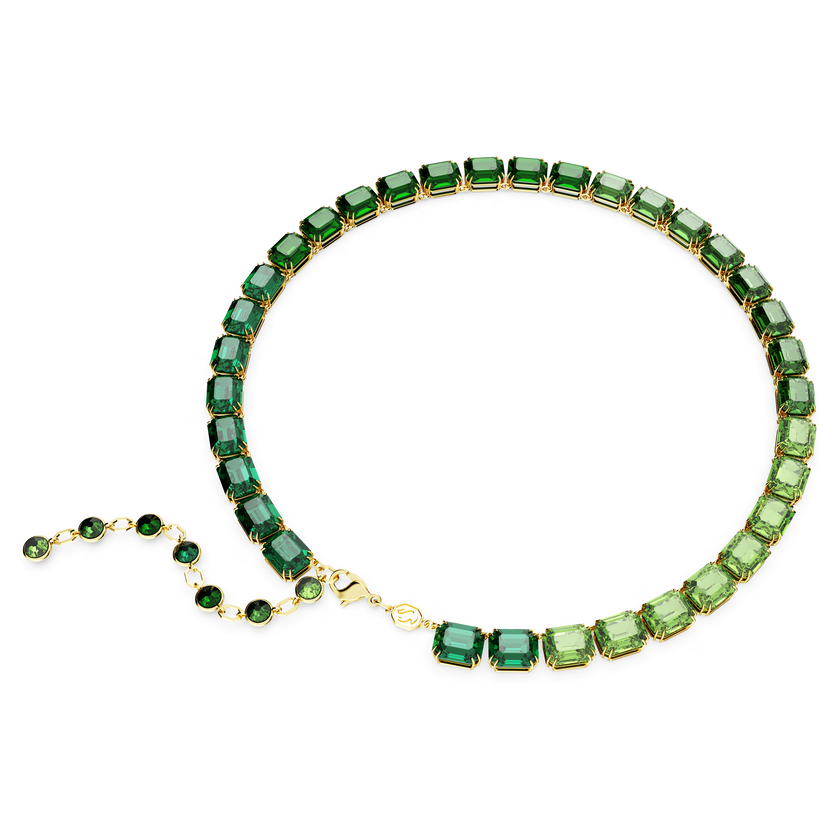 swarovski millenia necklace  octagon cut  color gradient  green  gold tone plated