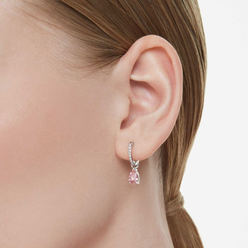swarovski attract drop earrings  pear cut  pink  rhodium plated