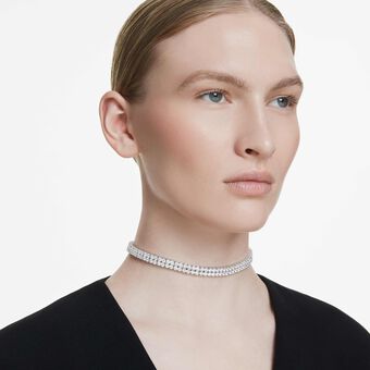 swarovski matrix choker  round cut  white  rhodium plated