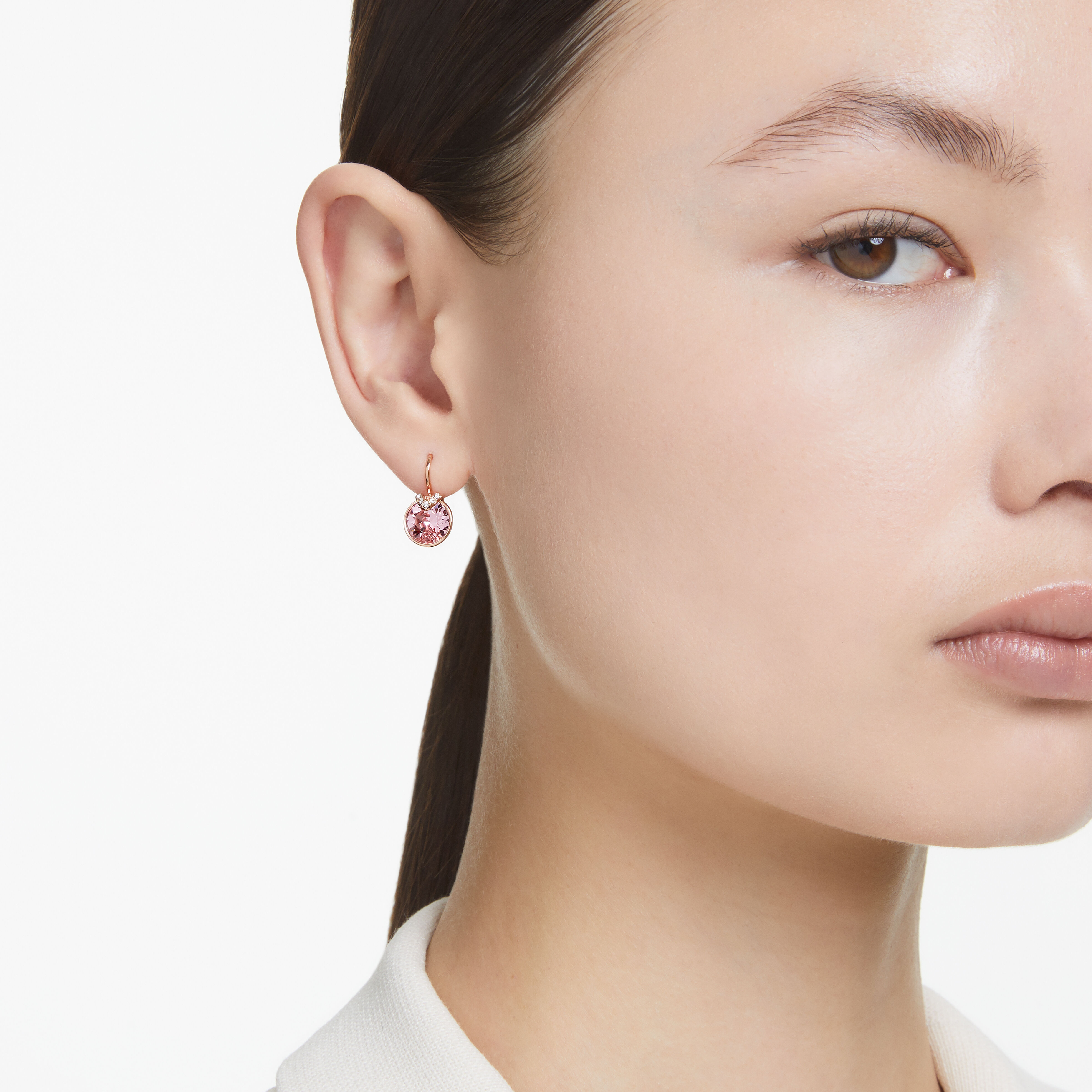 Buy Swarovski Bella V drop earrings Round cut Pink Rose gold