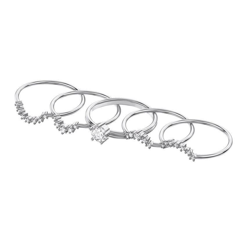 Moonsun Ring Set, White, Rhodium plated
