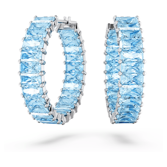 swarovski matrix hoop earrings baguette cut blue rhodium plated