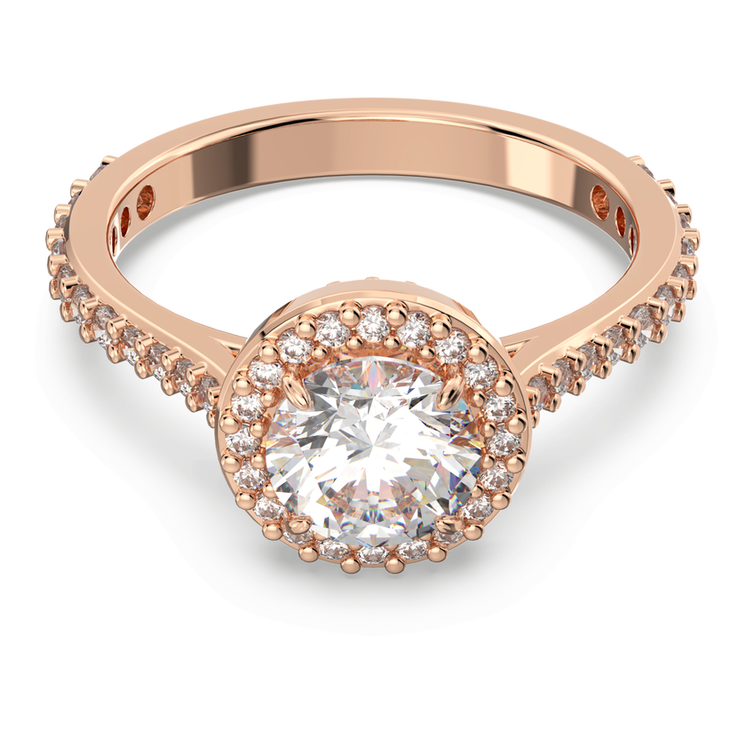 swarovski una angelic cocktail ring  round cut  pav   white  rose gold tone plated