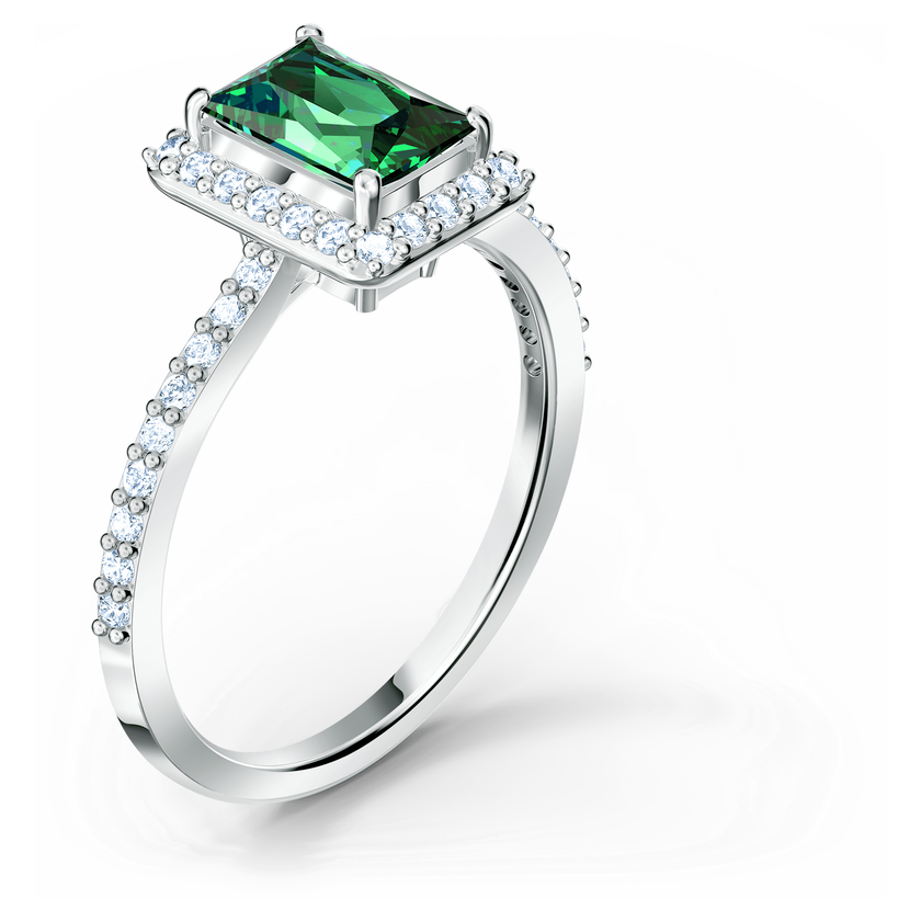 swarovski angelic rectangular ring  green  rhodium plated