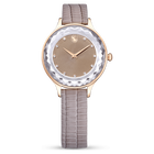 swarovski octea nova watch swiss made leather strap beige rose gold tone finish