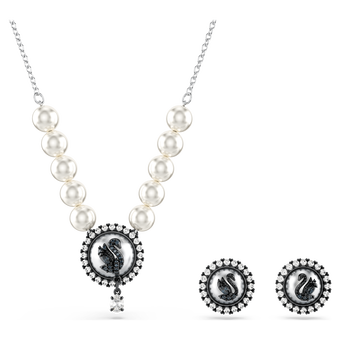 swarovski swan set  crystal pearl  swan  gray  rhodium plated