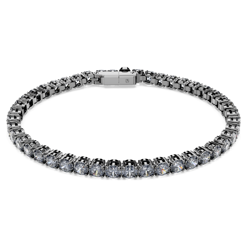 swarovski matrix tennis bracelet  round cut  gray  ruthenium plated