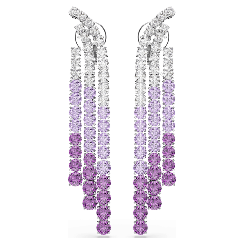 swarovski matrix clip earrings  color gradient  round cuts  purple  rhodium plated