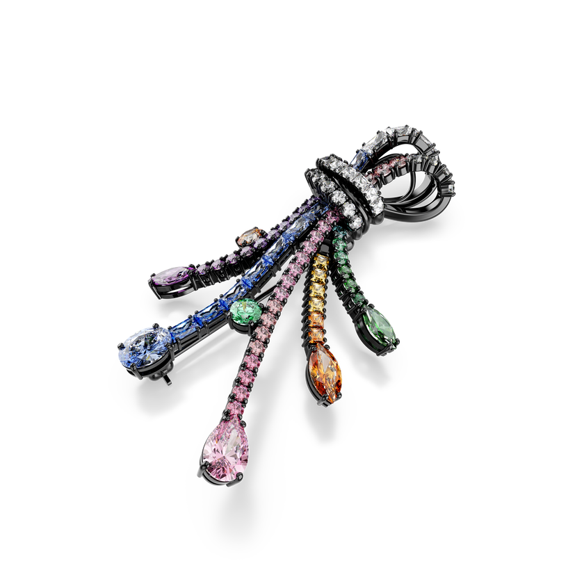 swarovski matrix pendant and brooch  mixed cuts  bouquet  multicolored  ruthenium plated
