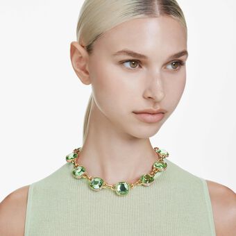 swarovski chroma tennis necklace  cushion cut  blue  gold tone plated