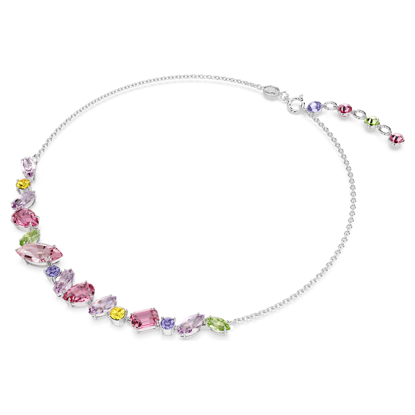 swarovski gema necklace  mixed cuts  multicolored  rhodium plated