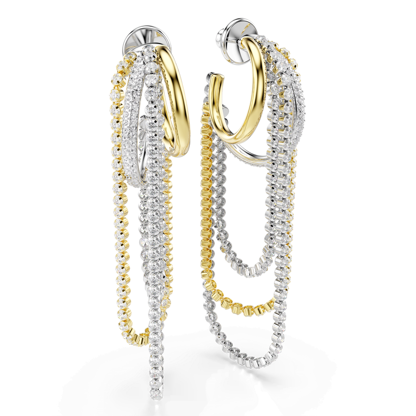 swarovski hyperbola earrings  layered  round cut  white  mixed metal finish