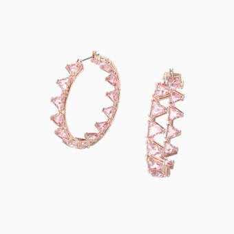 Millenia hoop earrings,  Triangle cut crystals, Pink, Rose gold-tone plated