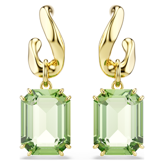swarovski millenia drop earrings  octagon cut  green  18k gold finish
