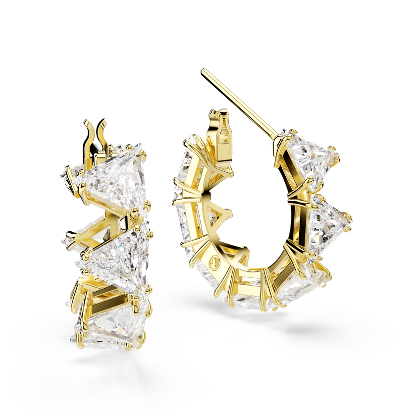 swarovski matrix hoop earrings  triangle cut  triangle  mini  white  18k gold finish