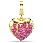 swarovski idyllia charm  round cut  heart  pink  gold tone plated