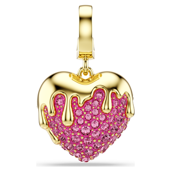 swarovski idyllia charm  round cut  heart  pink  gold tone plated