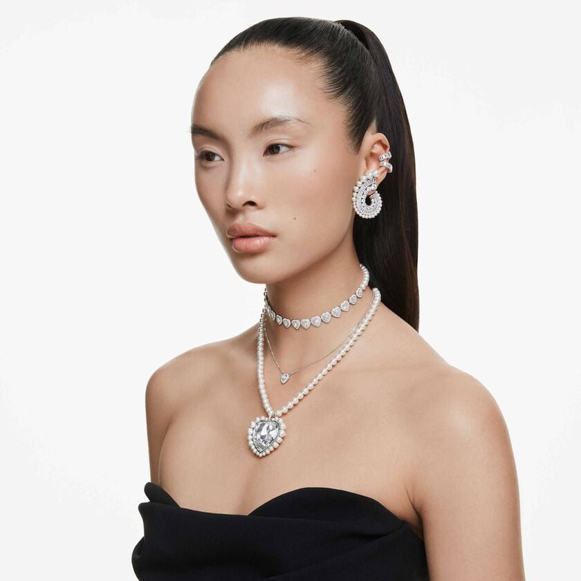 ariana grande x swarovski tennis choker  mixed cuts  heart  white  rhodium plated