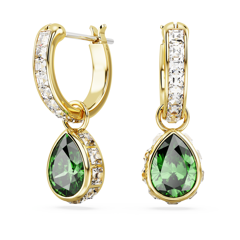 swarovski chroma drop earrings  pear cut  green  gold tone plated