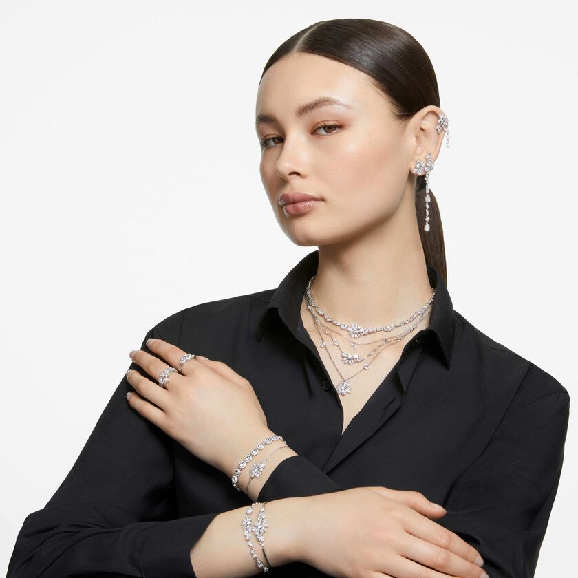 swarovski una angelic tennis bracelet  round cut  small  white  rhodium plated