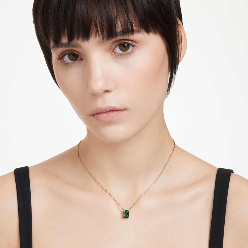 swarovski stilla pendant  rectangular cut  green  gold tone plated