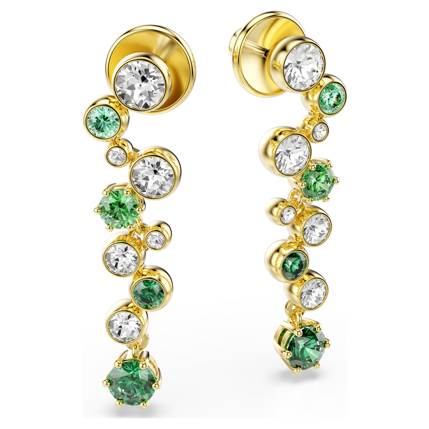 swarovski constella drop earrings  mixed cuts  green  gold tone plated