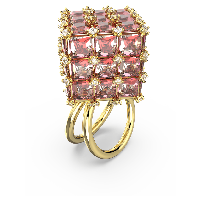 swarovski curiosa cocktail ring  square  orange  gold tone plated