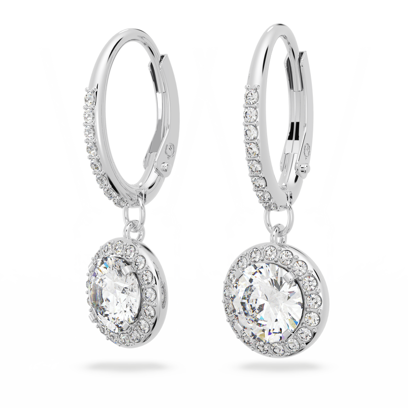 swarovski angelic drop earrings  round cut  white  rhodium plated