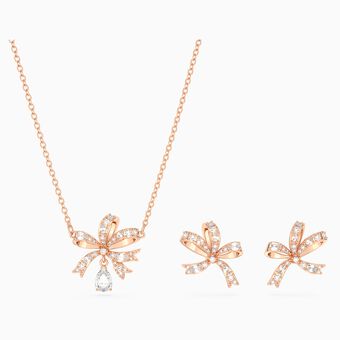 Volta set, Bow, White, Rose gold-tone plated