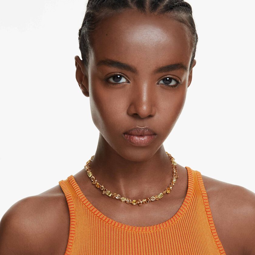 swarovski gema tennis necklace  mixed cuts  yellow  gold tone plated