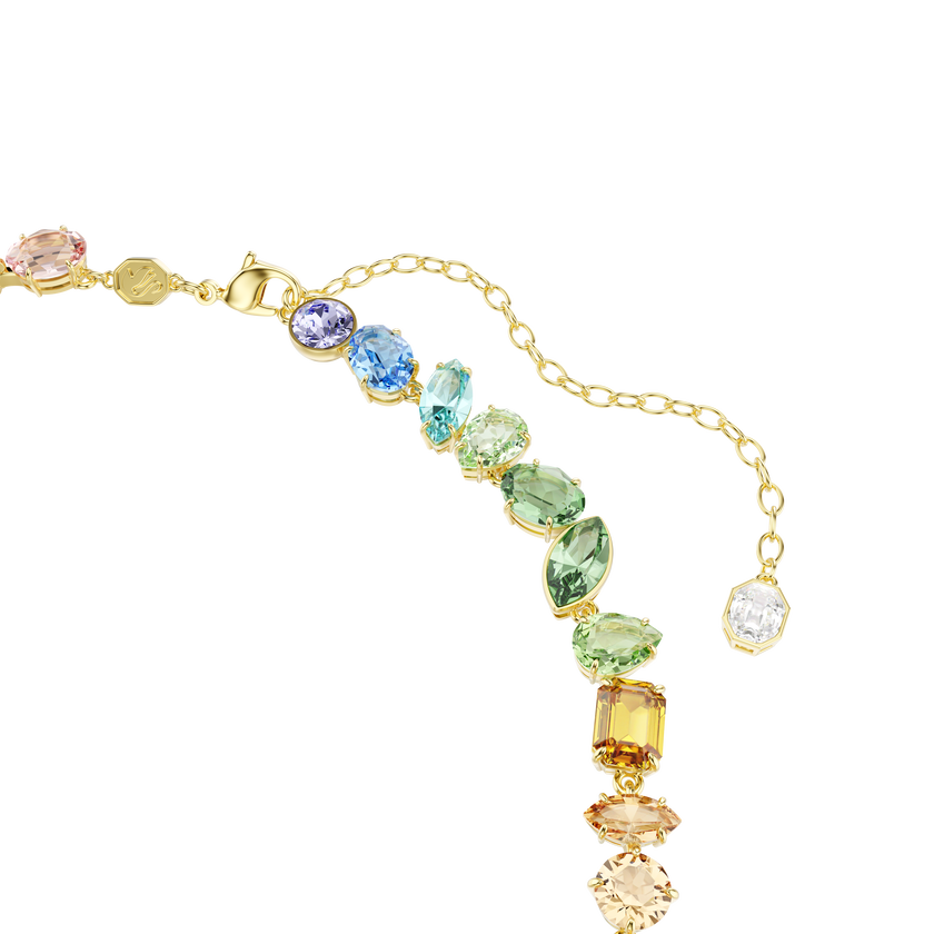 swarovski gema necklace  mixed cuts  dangling crystals  multicolored  gold tone plated
