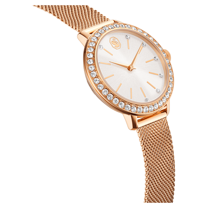 swarovski certa watch  swiss made  metal bracelet  rose gold tone  rose gold tone finish