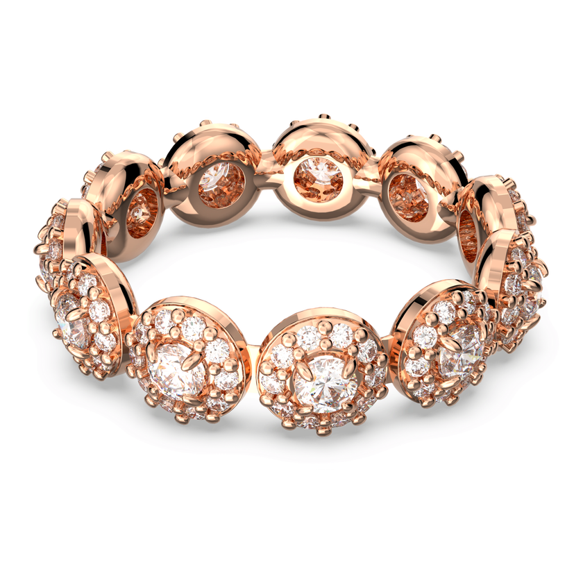 swarovski una ring  round cut  pav   white  rose gold tone plated