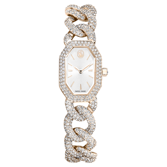 swarovski dextera chain watch  swiss made  crystal bracelet  white  champagne gold tone finish
